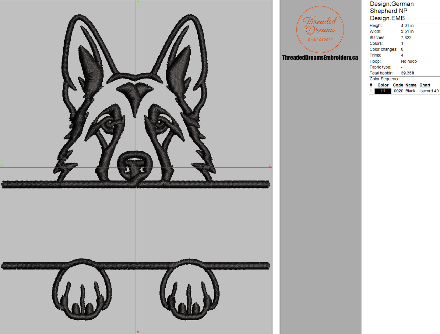 German Shepherd Split Name Machine Embroidery Design File | Digital Download | 4 Sizes & 7 Formats Included Threaded Dreams