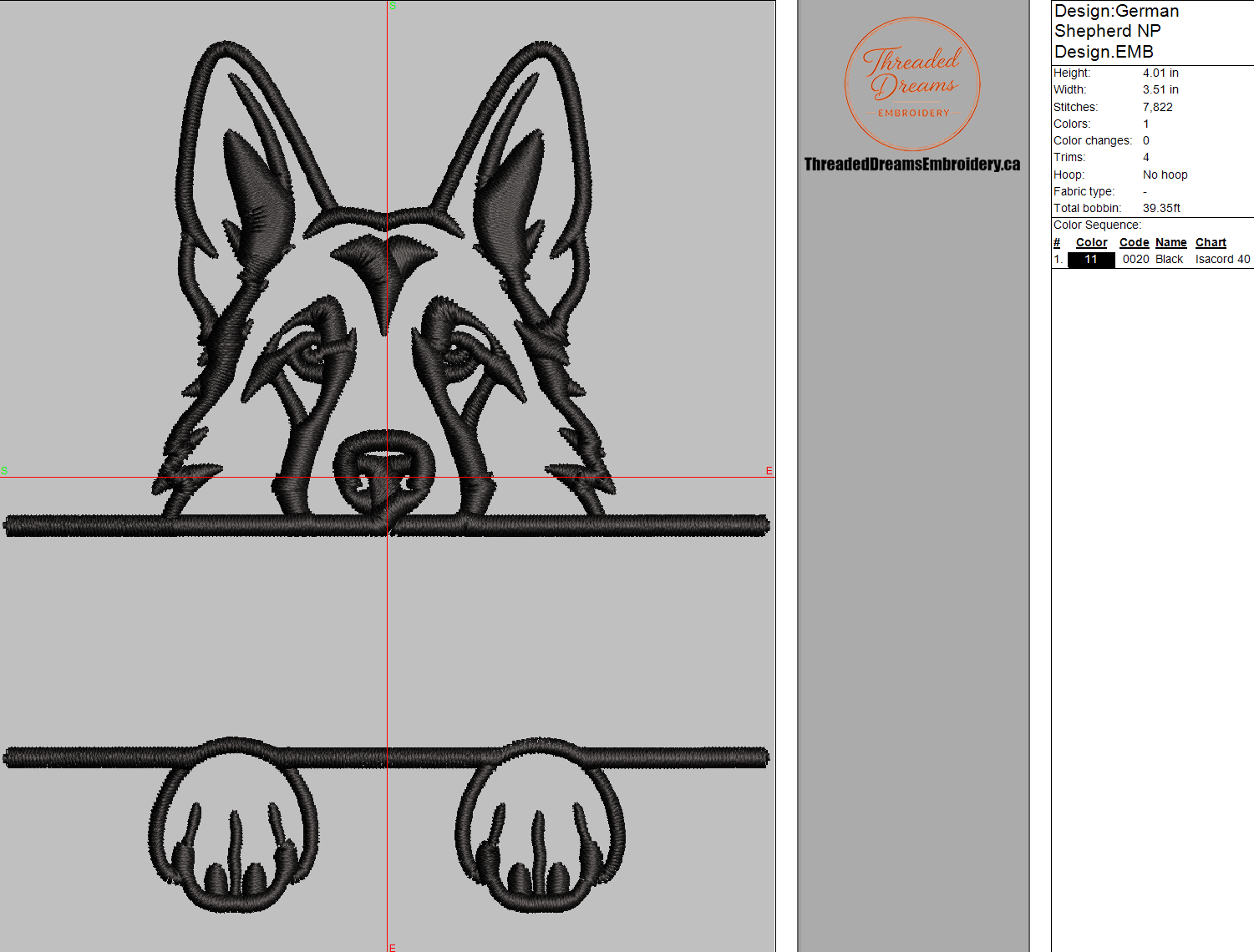 German Shepherd Split Name Machine Embroidery Design File | Digital Download | 4 Sizes & 7 Formats Included Threaded Dreams
