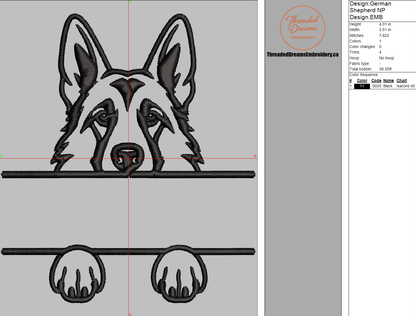 German Shepherd Split Name Machine Embroidery Design File | Digital Download | 4 Sizes & 7 Formats Included Threaded Dreams