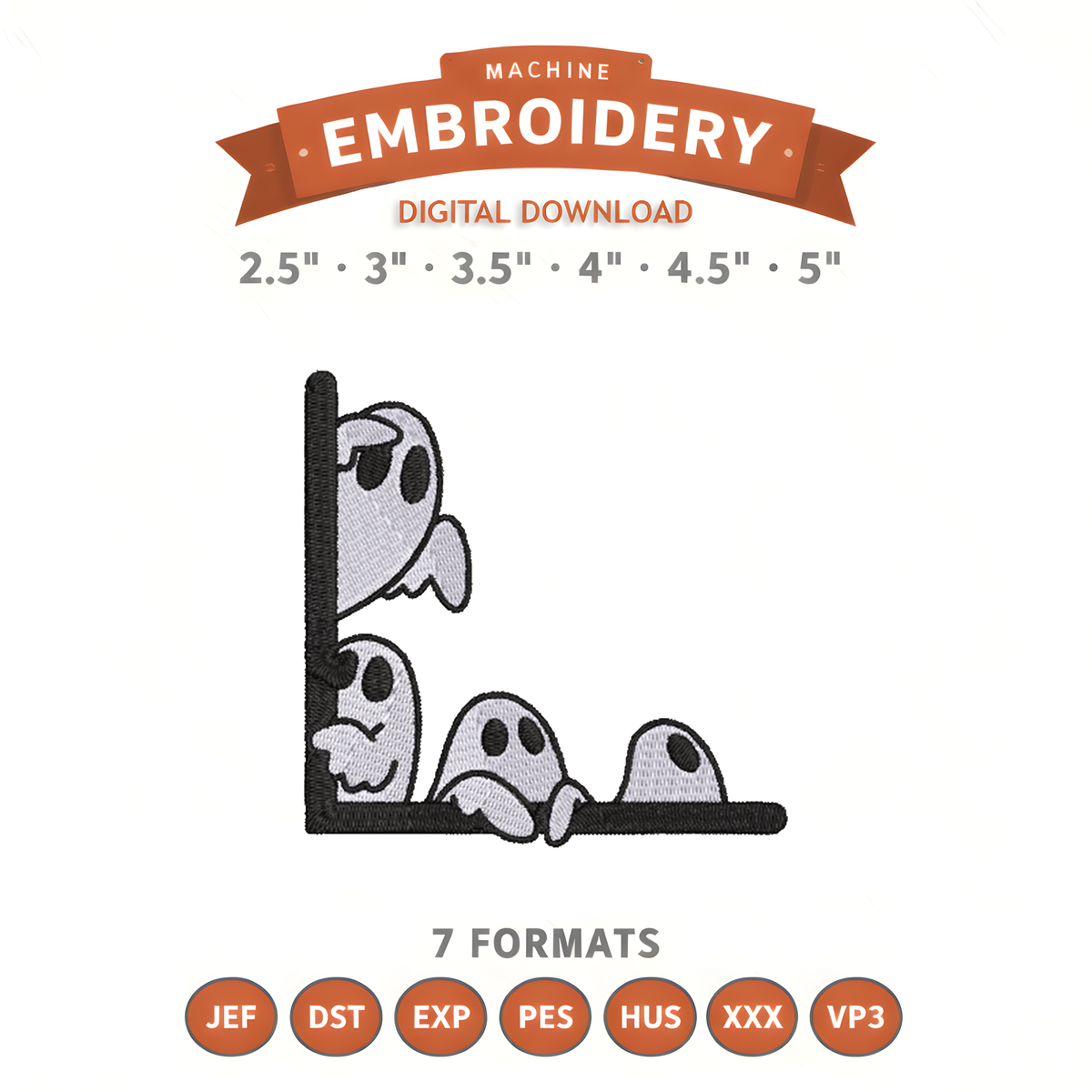 Ghosts Peeking Boarder Embroidery Design File | Digital Download | 6 Sizes & 7 Formats Included Threaded Dreams