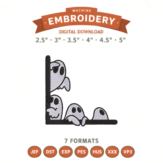 Ghosts Peeking Boarder Embroidery Design File | Digital Download | 6 Sizes & 7 Formats Included Threaded Dreams