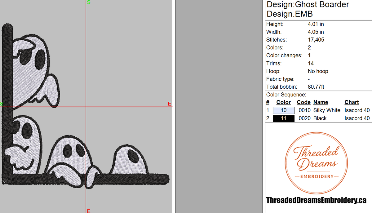 Ghosts Peeking Boarder Embroidery Design File | Digital Download | 6 Sizes & 7 Formats Included Threaded Dreams