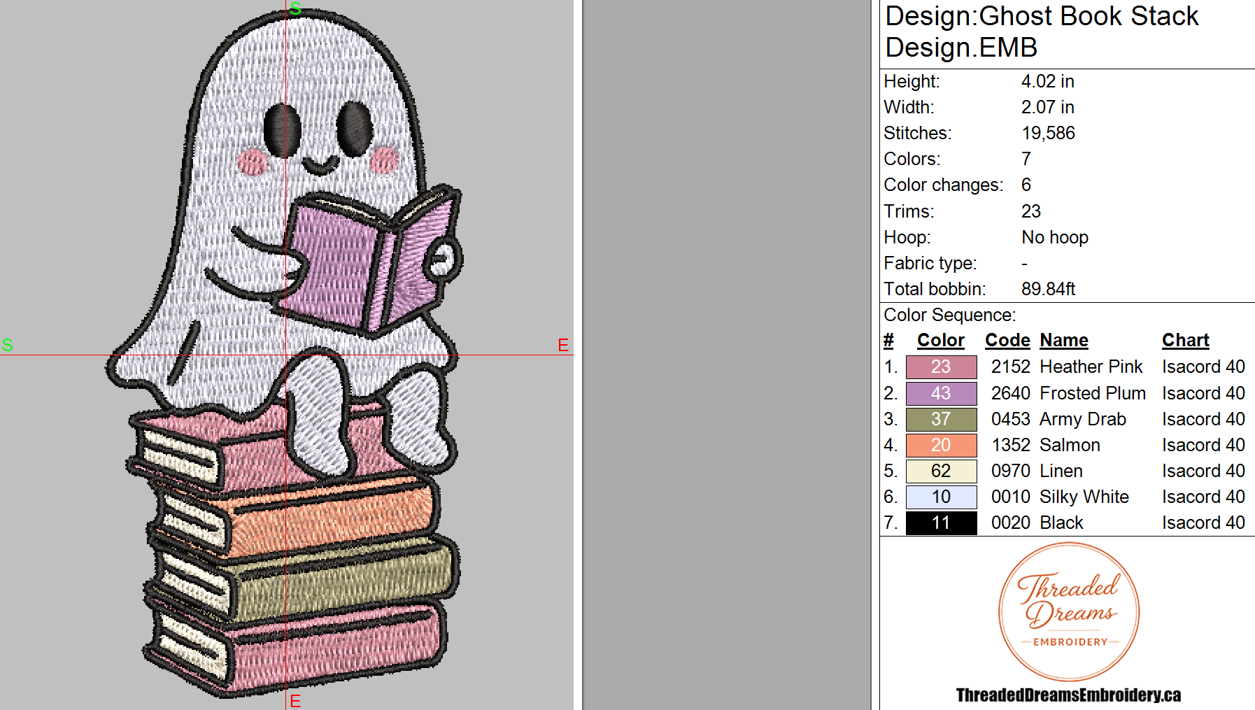 Ghost Book Stack Embroidery Design File | Digital Download | 6 Sizes & 7 Formats Included Threaded Dreams