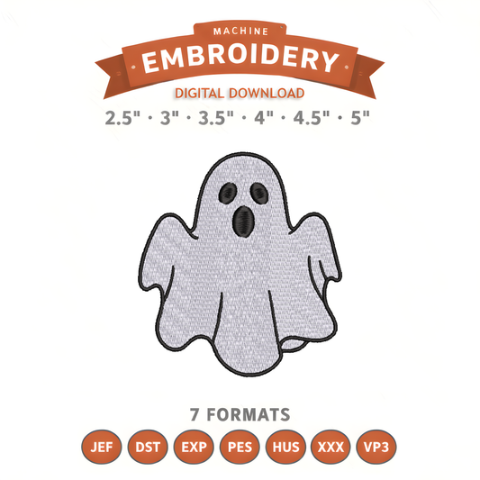Ghost Embroidery Design File | Digital Download | 6 Sizes & 7 Formats Included Threaded Dreams