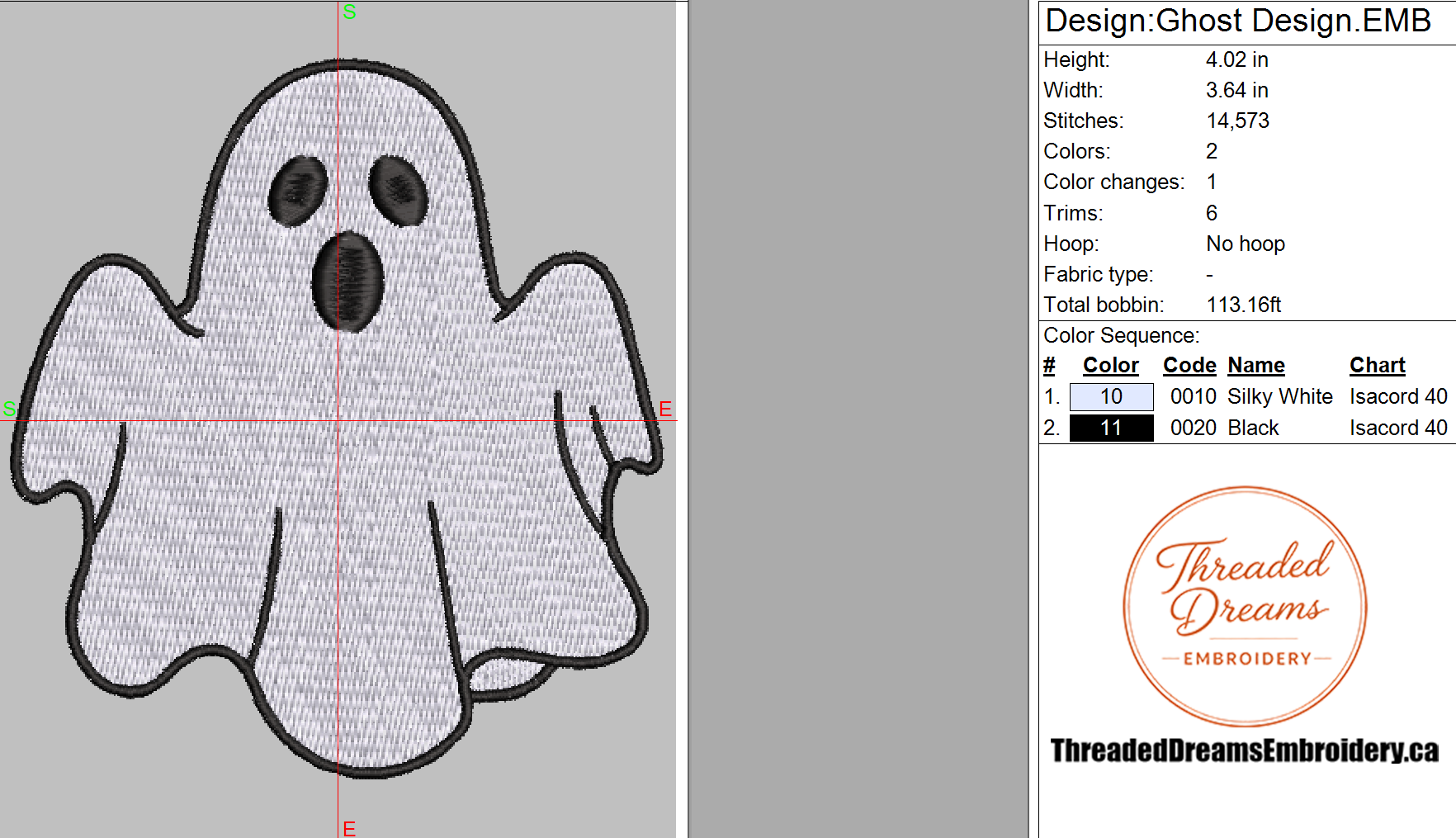 Ghost Embroidery Design File | Digital Download | 6 Sizes & 7 Formats Included Threaded Dreams