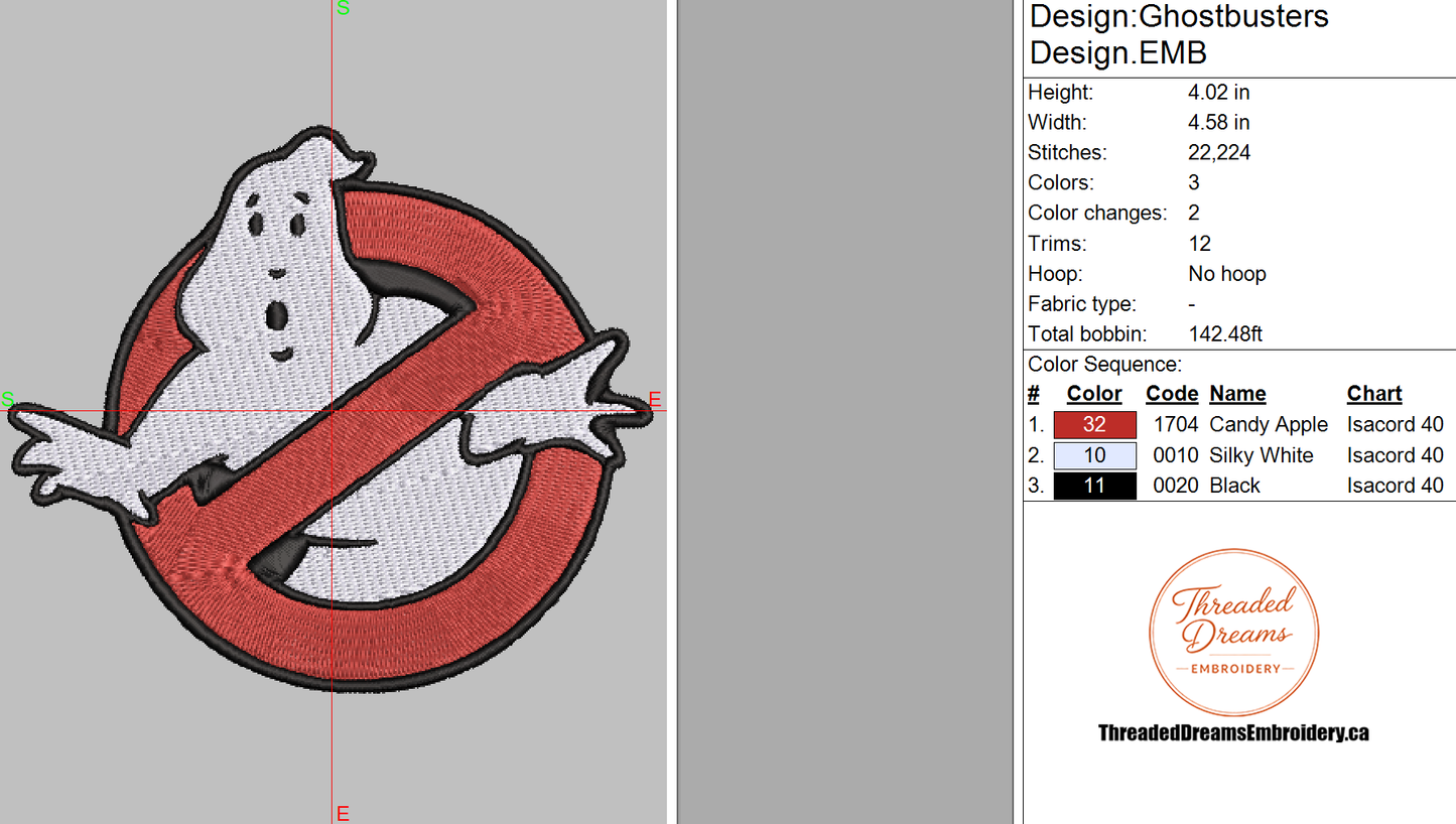Ghostbusters Embroidery Design File | Digital Download | 6 Sizes & 7 Formats Included Threaded Dreams