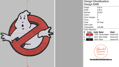 Ghostbusters Embroidery Design File | Digital Download | 6 Sizes & 7 Formats Included Threaded Dreams