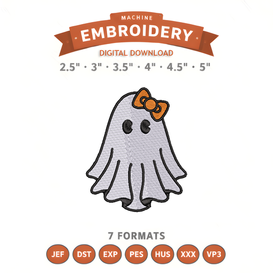 Girl Ghost Embroidery Design File | Digital Download | 6 Sizes & 7 Formats Included Threaded Dreams