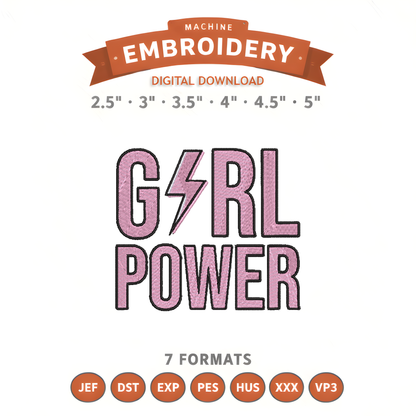 Girl Power Bolt Embroidery Design File | Digital Download | 6 Sizes & 7 Formats Included Threaded Dreams
