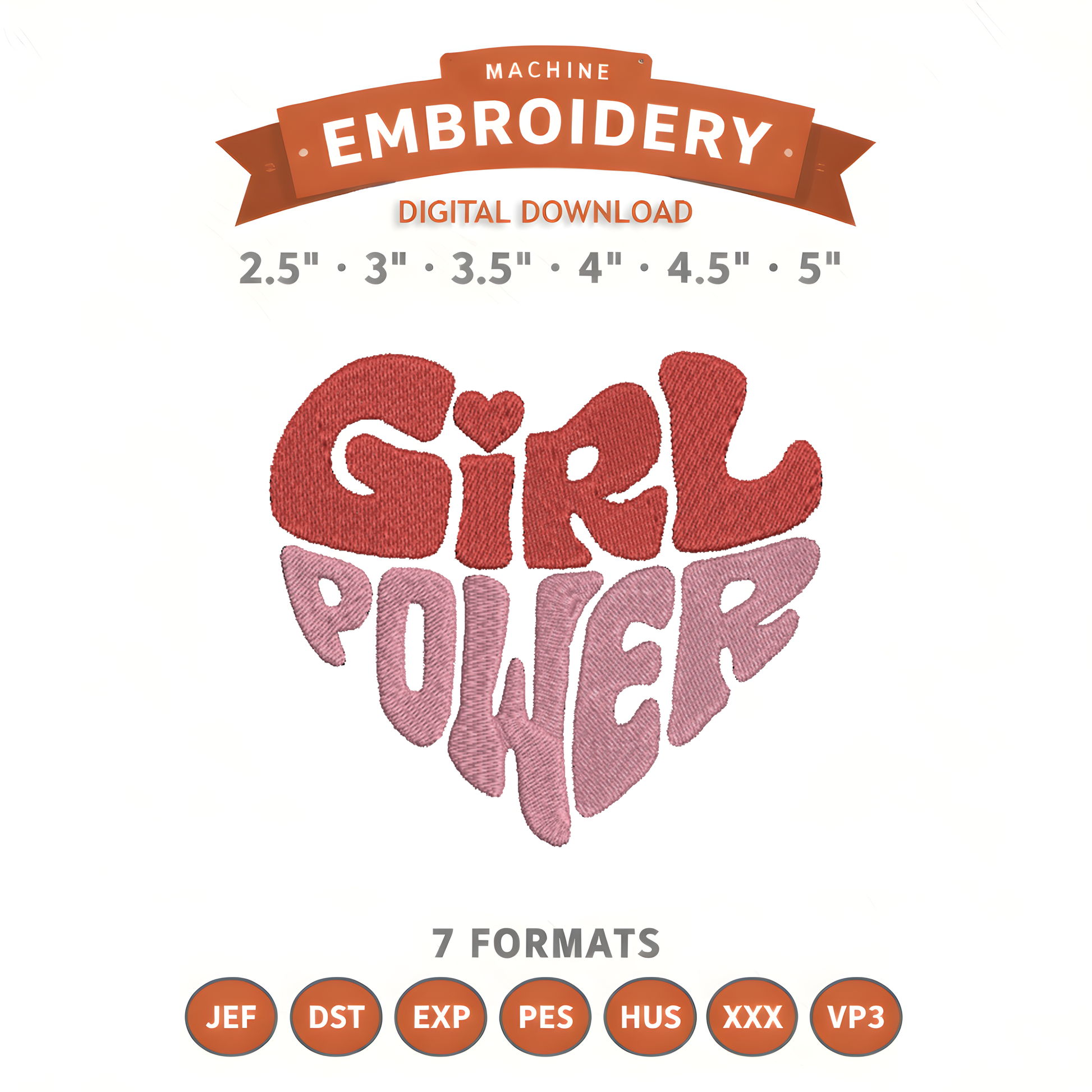 Girl Power Embroidery Design File | Digital Download | 6 Sizes & 7 Formats Included Threaded Dreams