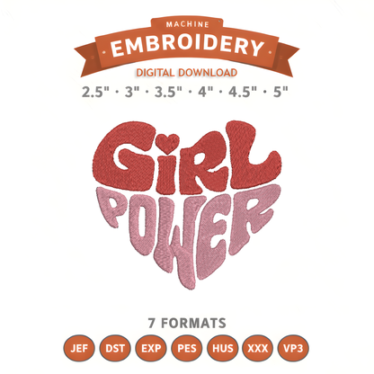 Girl Power Embroidery Design File | Digital Download | 6 Sizes & 7 Formats Included Threaded Dreams