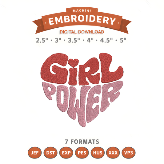Girl Power Embroidery Design File | Digital Download | 6 Sizes & 7 Formats Included Threaded Dreams