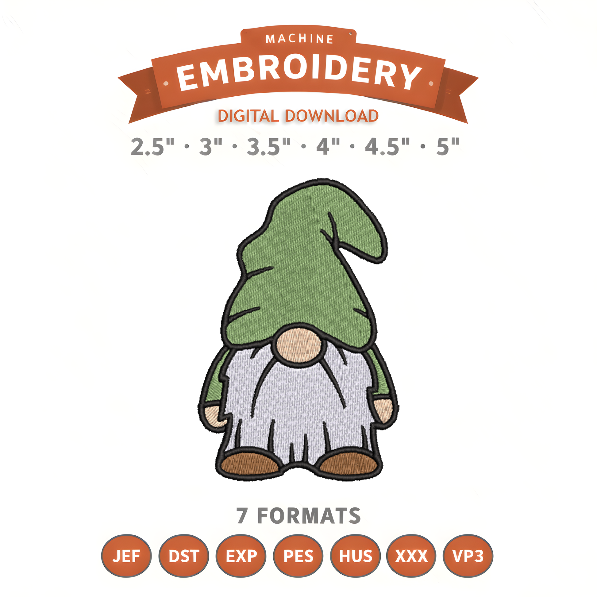 Gnome Embroidery Design File | Digital Download | 6 Sizes & 7 Formats Included Threaded Dreams