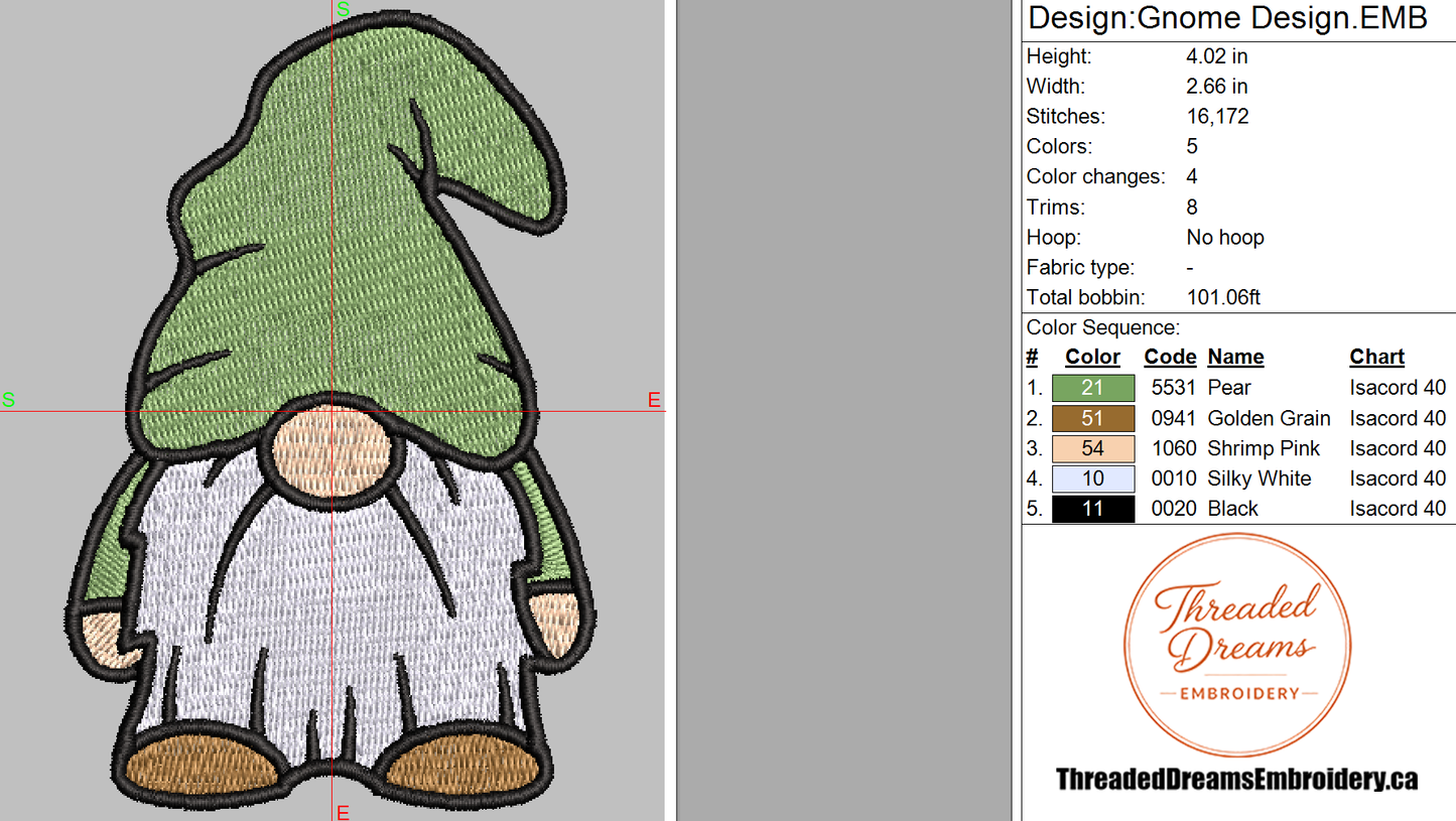 Gnome Embroidery Design File | Digital Download | 6 Sizes & 7 Formats Included Threaded Dreams