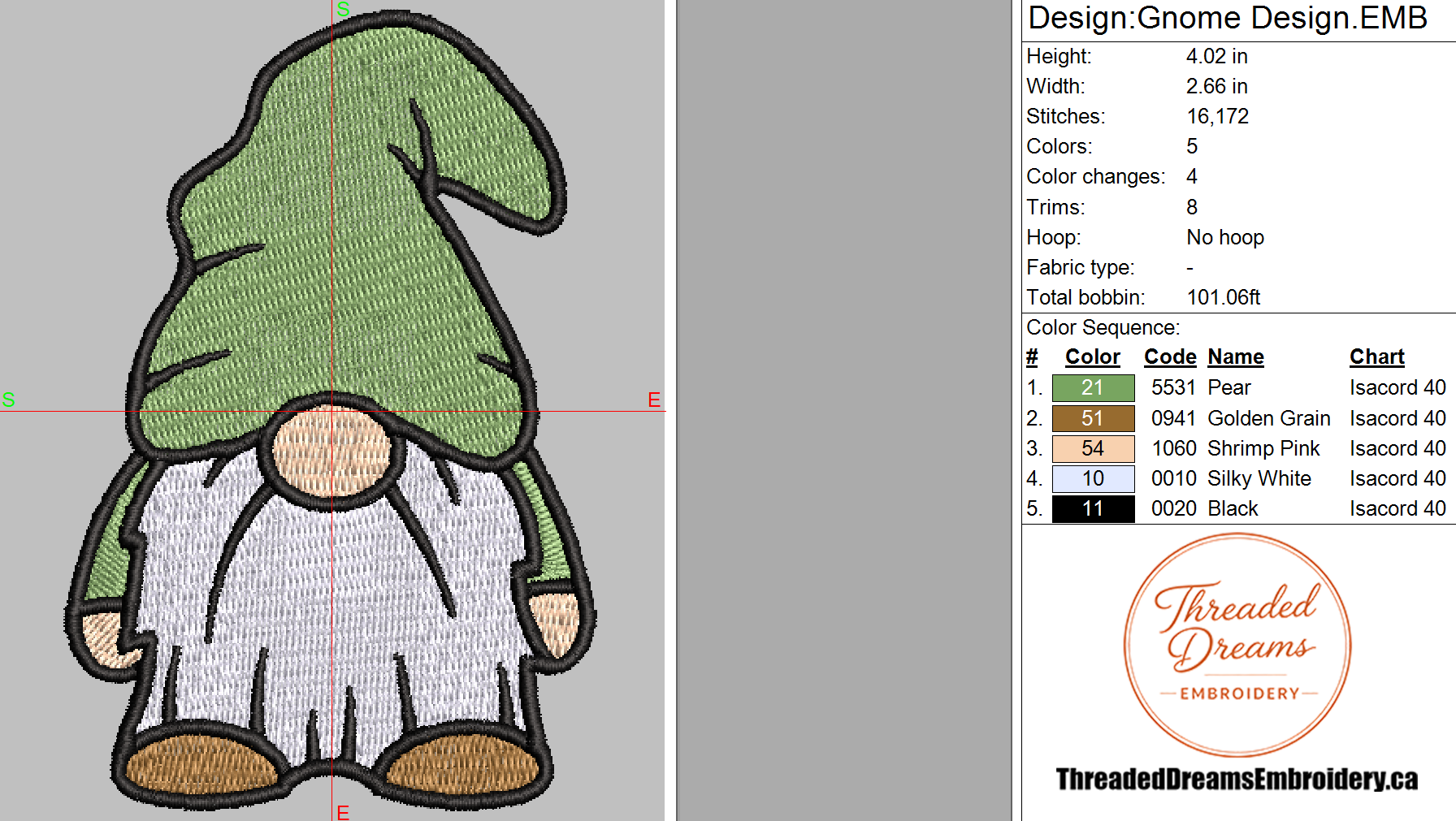 Gnome Embroidery Design File | Digital Download | 6 Sizes & 7 Formats Included Threaded Dreams