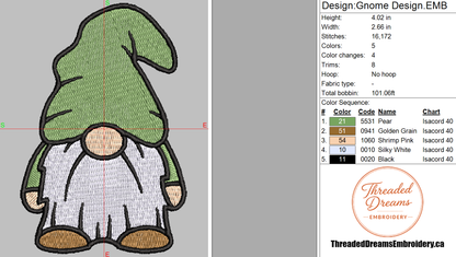 Gnome Embroidery Design File | Digital Download | 6 Sizes & 7 Formats Included Threaded Dreams