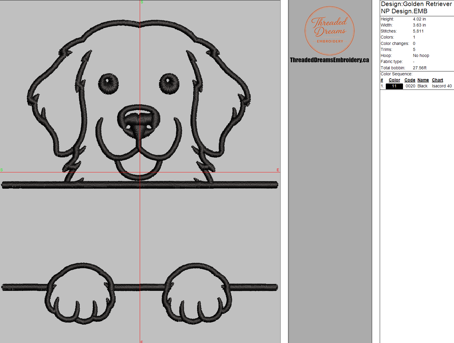 Golden Retriever Split Name Machine Embroidery Design File | Digital Download | 4 Sizes & 7 Formats Included Threaded Dreams