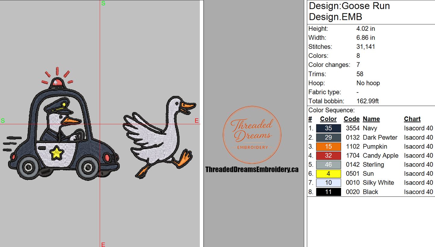 Silly Goose On The Loose Embroidery Design File | Digital Download | 6 Sizes & 7 Formats Included Threaded Dreams