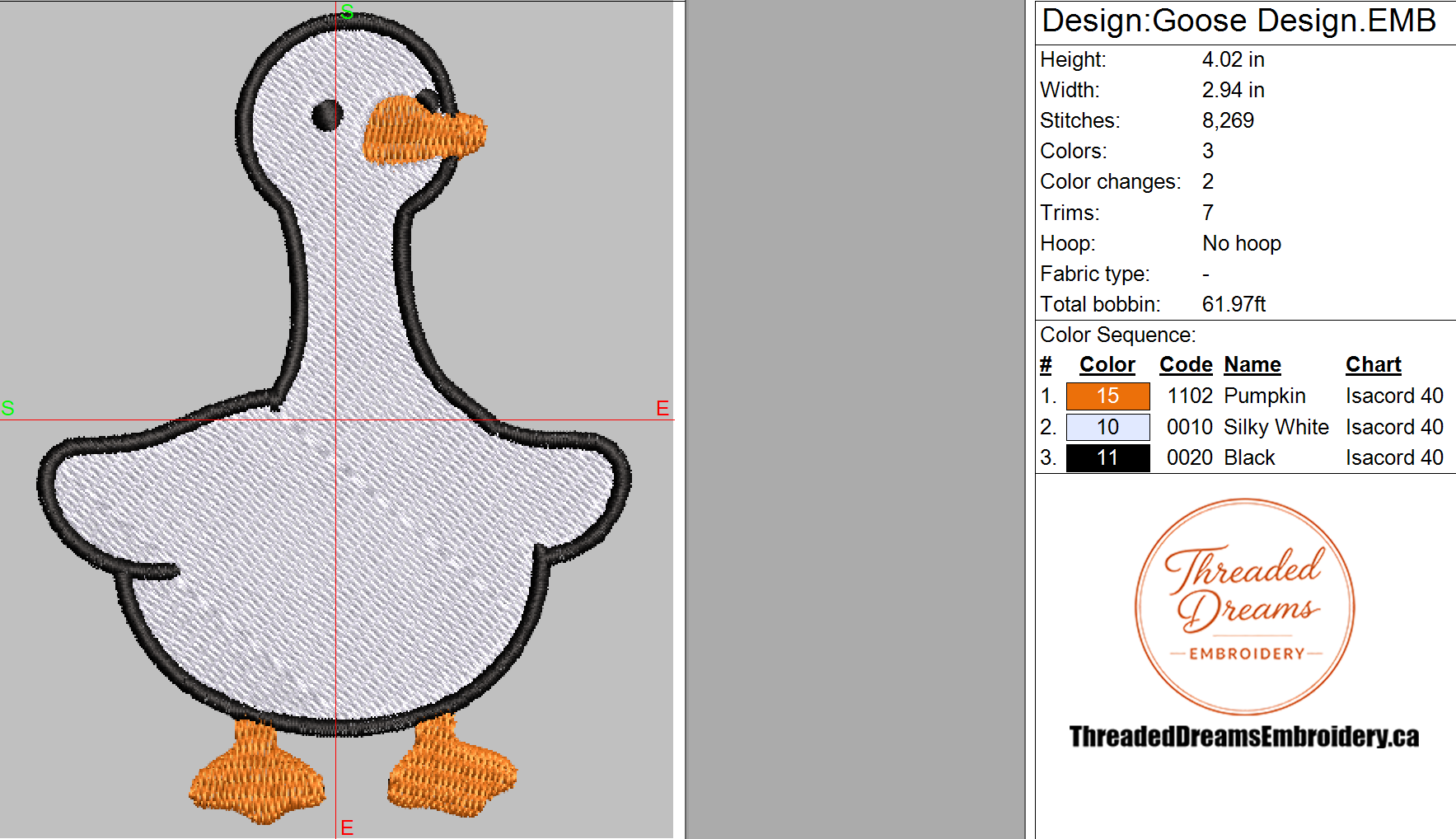 Goose Embroidery Design File | Digital Download | 6 Sizes & 7 Formats Included Threaded Dreams