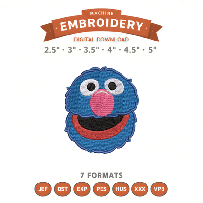 Grover Sesame Street Embroidery Design File | Digital Download | 6 Sizes & 7 Formats Included