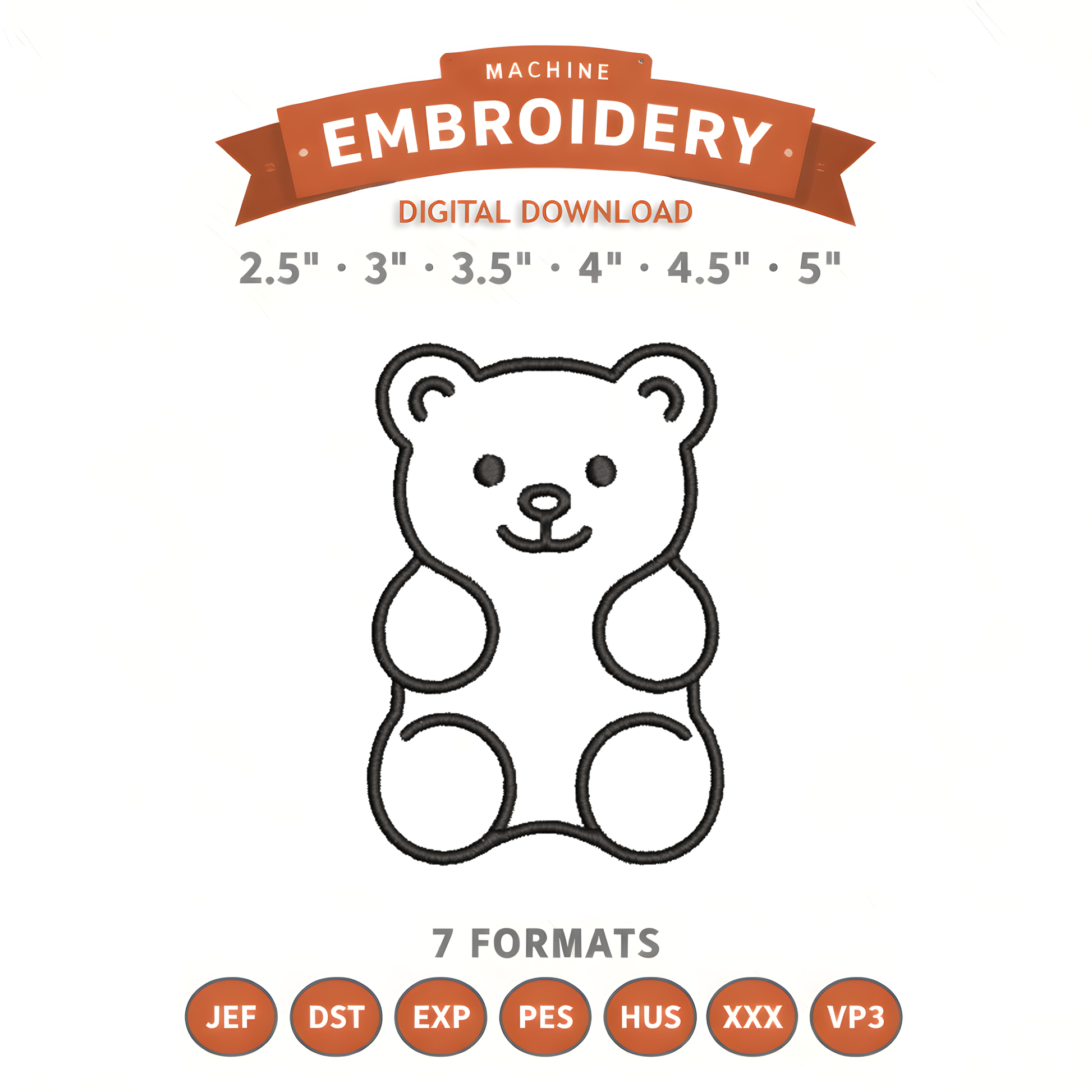 Gummy Bear Embroidery Design File | Digital Download | 6 Sizes & 7 Formats Included (Copy) Threaded Dreams