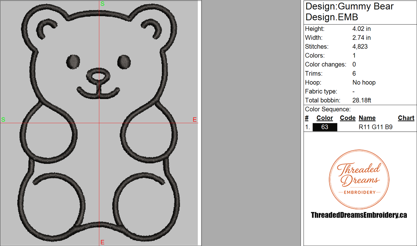 Gummy Bear Embroidery Design File | Digital Download | 6 Sizes & 7 Formats Included (Copy) Threaded Dreams
