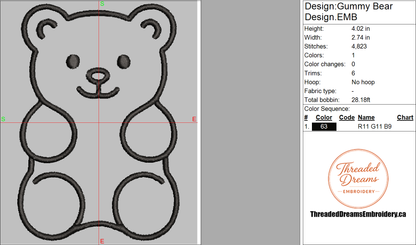 Gummy Bear Embroidery Design File | Digital Download | 6 Sizes & 7 Formats Included (Copy) Threaded Dreams
