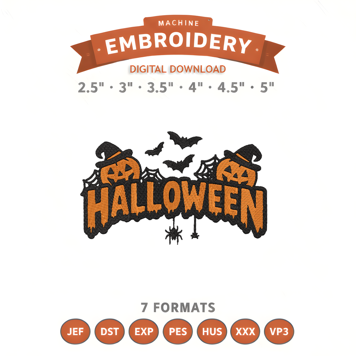 Halloween Embroidery Design File | Digital Download | 6 Sizes & 7 Formats Included Threaded Dreams