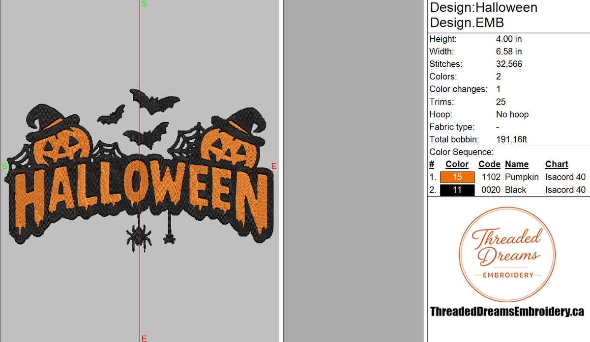 Halloween Embroidery Design File | Digital Download | 6 Sizes & 7 Formats Included Threaded Dreams