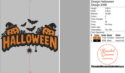 Halloween Embroidery Design File | Digital Download | 6 Sizes & 7 Formats Included Threaded Dreams