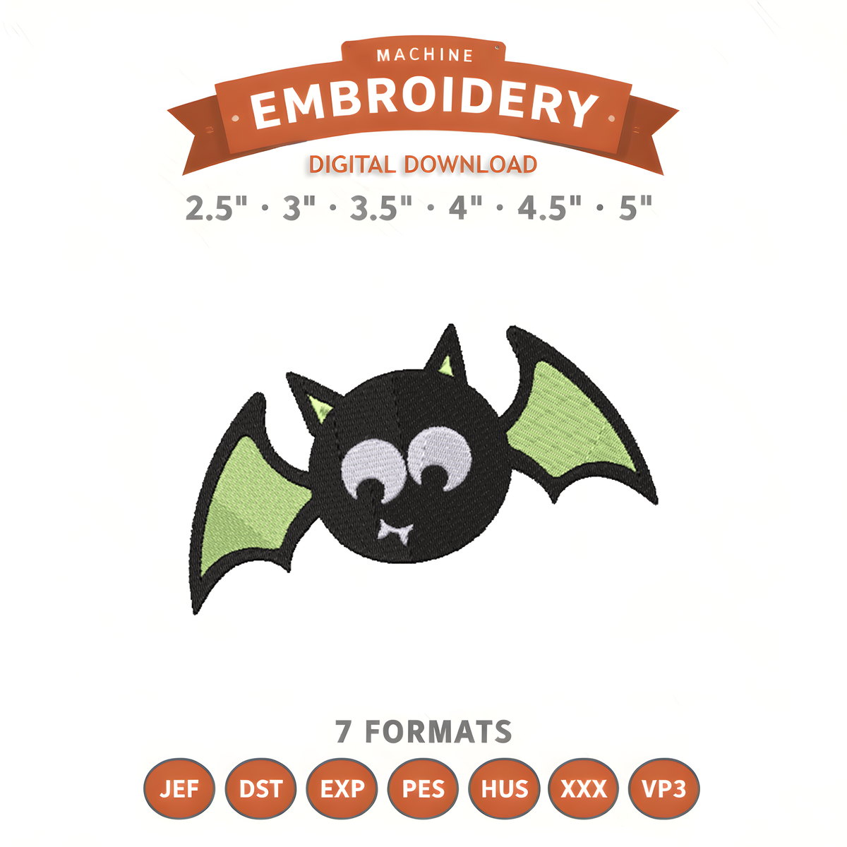Happy Halloween Bat Embroidery Design File | Digital Download | 6 Sizes & 7 Formats Included Threaded Dreams