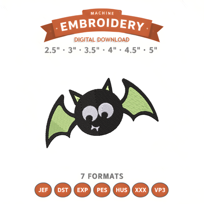 Happy Halloween Bat Embroidery Design File | Digital Download | 6 Sizes & 7 Formats Included Threaded Dreams