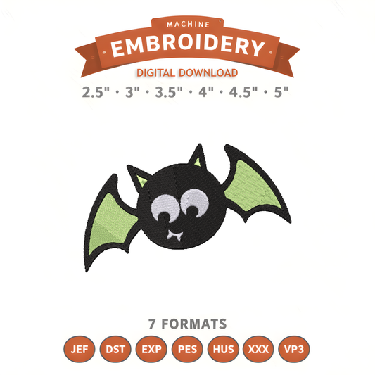 Happy Halloween Bat Embroidery Design File | Digital Download | 6 Sizes & 7 Formats Included Threaded Dreams