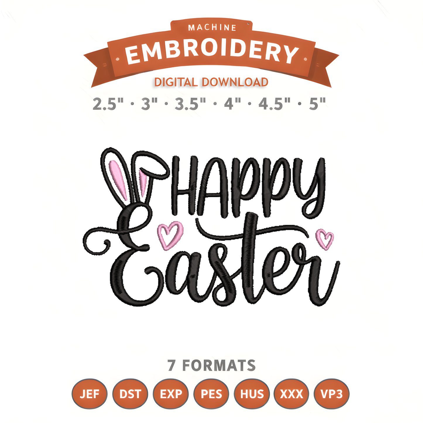 Happy Easter Ears Embroidery Design File | Digital Download | 6 Sizes & 7 Formats Included Threaded Dreams