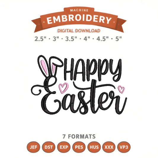 Happy Easter Ears Embroidery Design File | Digital Download | 6 Sizes & 7 Formats Included Threaded Dreams