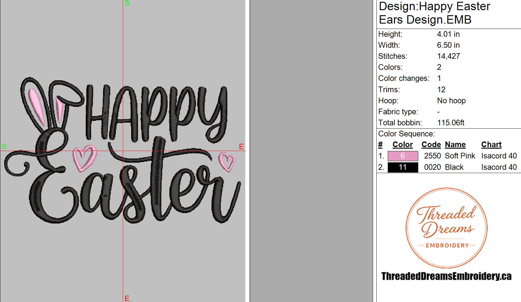 Happy Easter Ears Embroidery Design File | Digital Download | 6 Sizes & 7 Formats Included Threaded Dreams