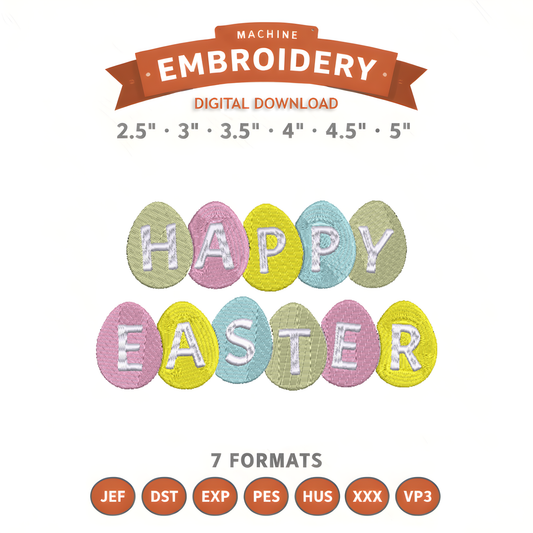 Happy Easter Eggs Embroidery Design File | Digital Download | 6 Sizes & 7 Formats Included Threaded Dreams