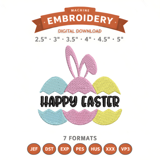 Happy Easter Embroidery Design File | Digital Download | 6 Sizes & 7 Formats Included Threaded Dreams