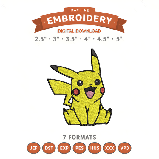 Pokémon Pikachu Embroidery Design File | Digital Download | 6 Sizes & 7 Formats Included Threaded Dreams