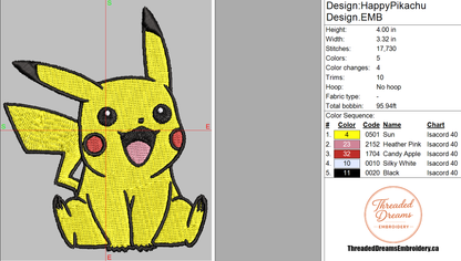 Pokémon Pikachu Embroidery Design File | Digital Download | 6 Sizes & 7 Formats Included Threaded Dreams