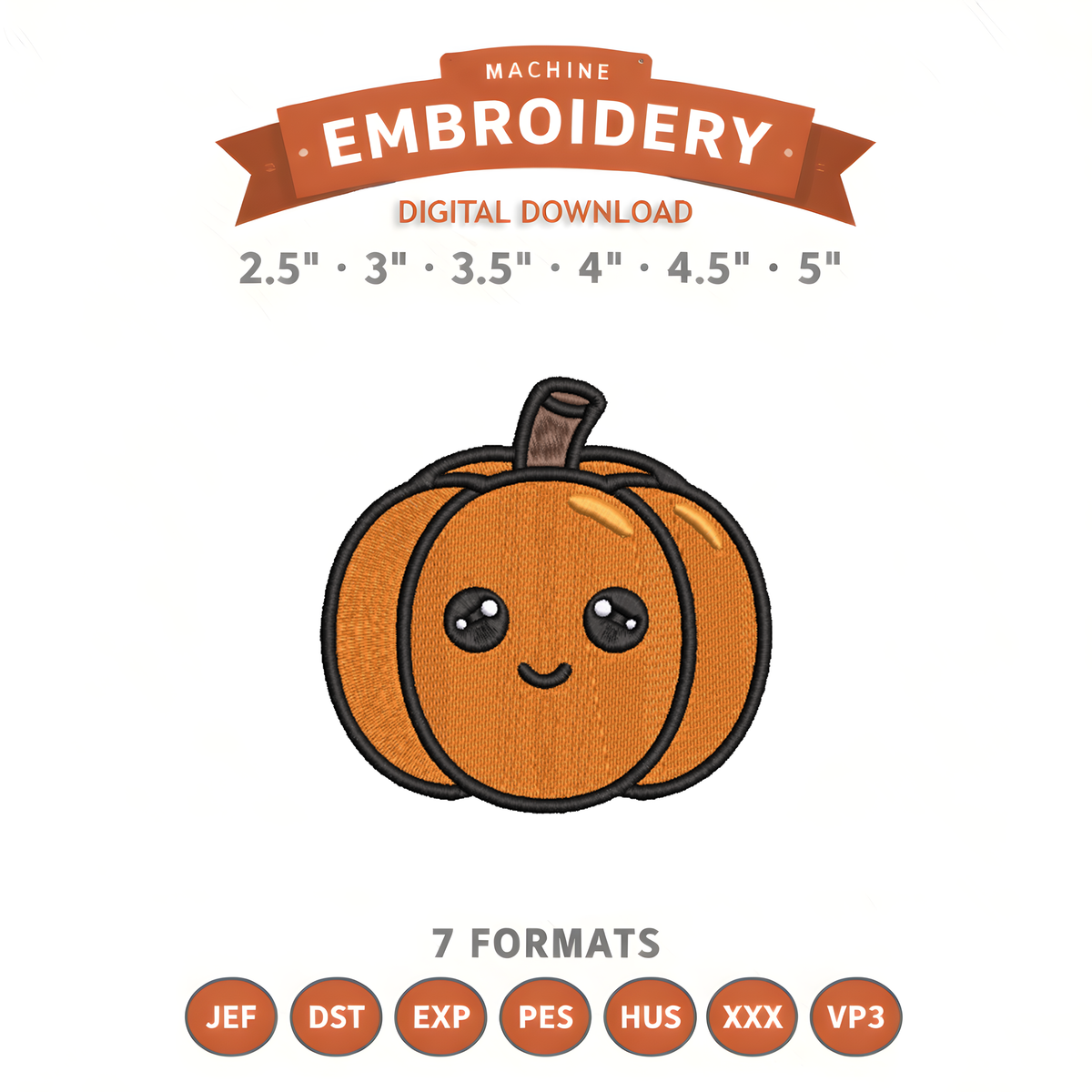 Happy Pumpkin Embroidery Design File | Digital Download | 6 Sizes & 7 Formats Included Threaded Dreams