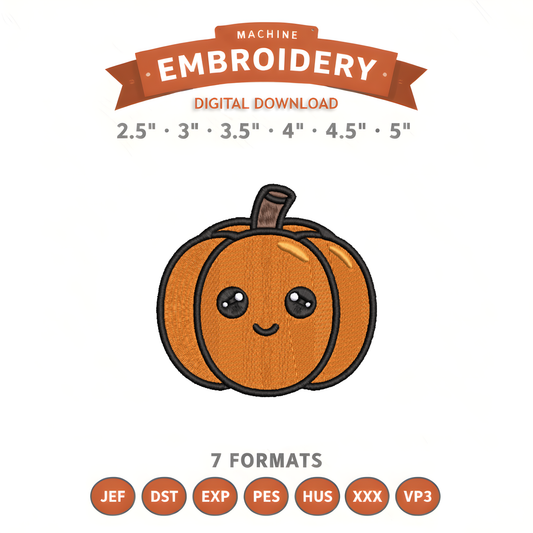 Happy Pumpkin Embroidery Design File | Digital Download | 6 Sizes & 7 Formats Included Threaded Dreams