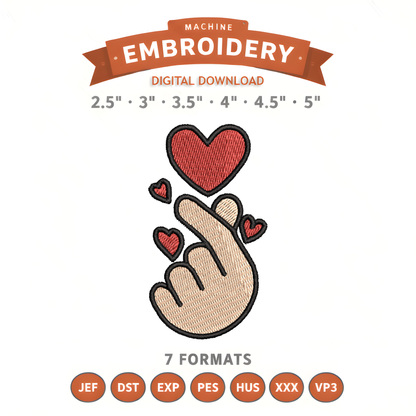 Heart Snap Embroidery Design File | Digital Download | 6 Sizes & 7 Formats Included