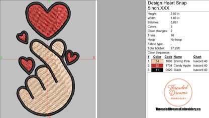 Heart Snap Embroidery Design File | Digital Download | 6 Sizes & 7 Formats Included