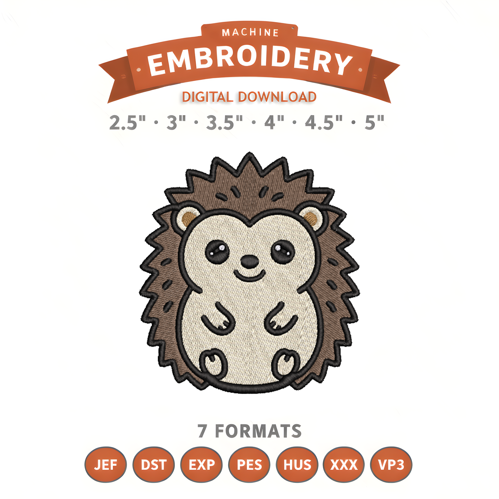 Hedgehog Embroidery Design File | Digital Download | 6 Sizes & 7 Formats Included Threaded Dreams