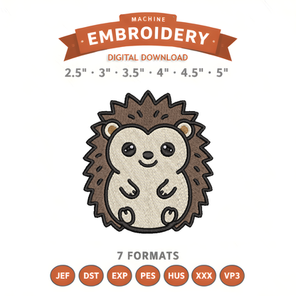 Hedgehog Embroidery Design File | Digital Download | 6 Sizes & 7 Formats Included Threaded Dreams