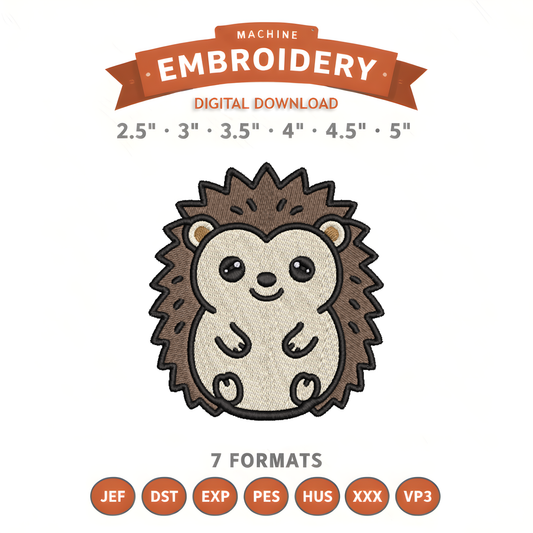 Hedgehog Embroidery Design File | Digital Download | 6 Sizes & 7 Formats Included Threaded Dreams