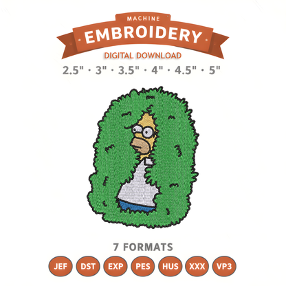 Homer Bush Meme Embroidery Design File | Digital Download | 6 Sizes & 7 Formats Included Threaded Dreams