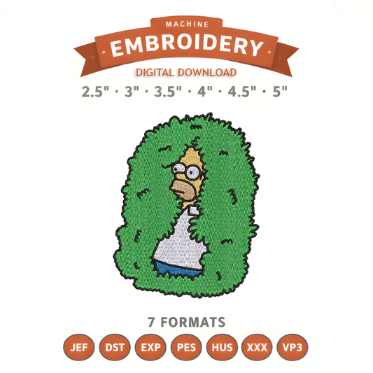 Homer Bush Meme Embroidery Design File | Digital Download | 6 Sizes & 7 Formats Included Threaded Dreams