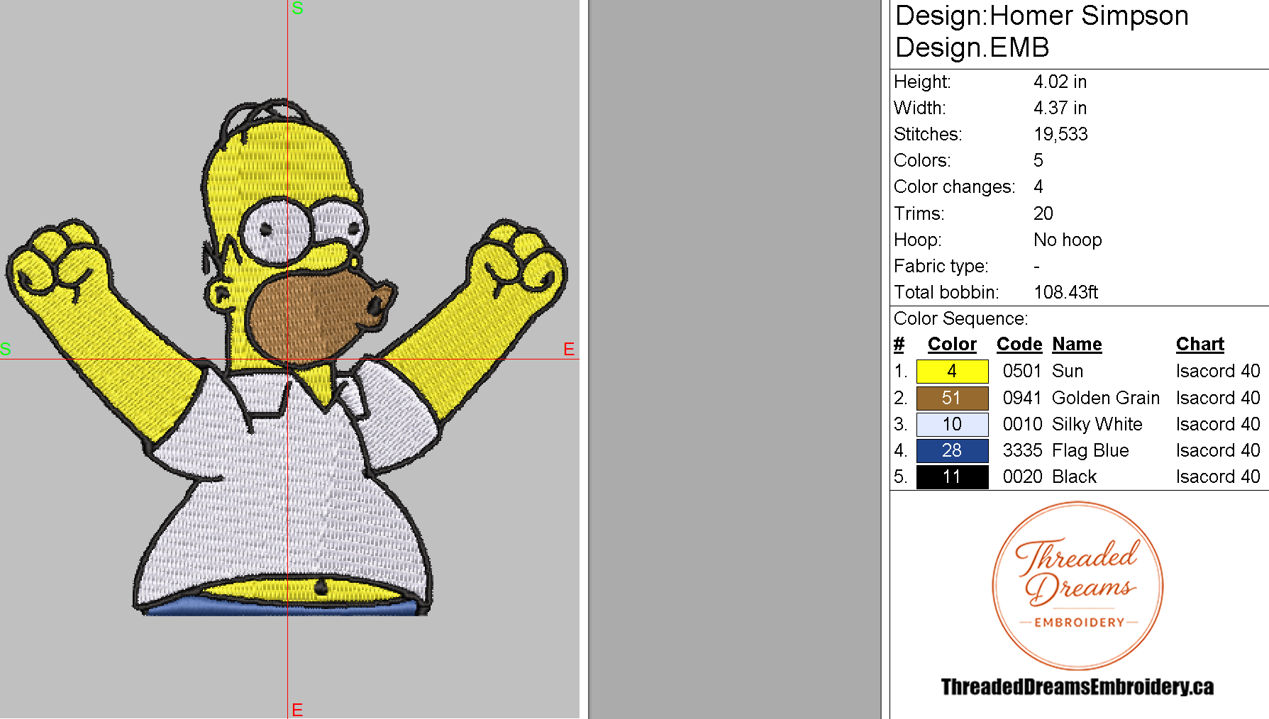 Homer Simpson Embroidery Design File | Digital Download | 6 Sizes & 7 Formats Included Threaded Dreams